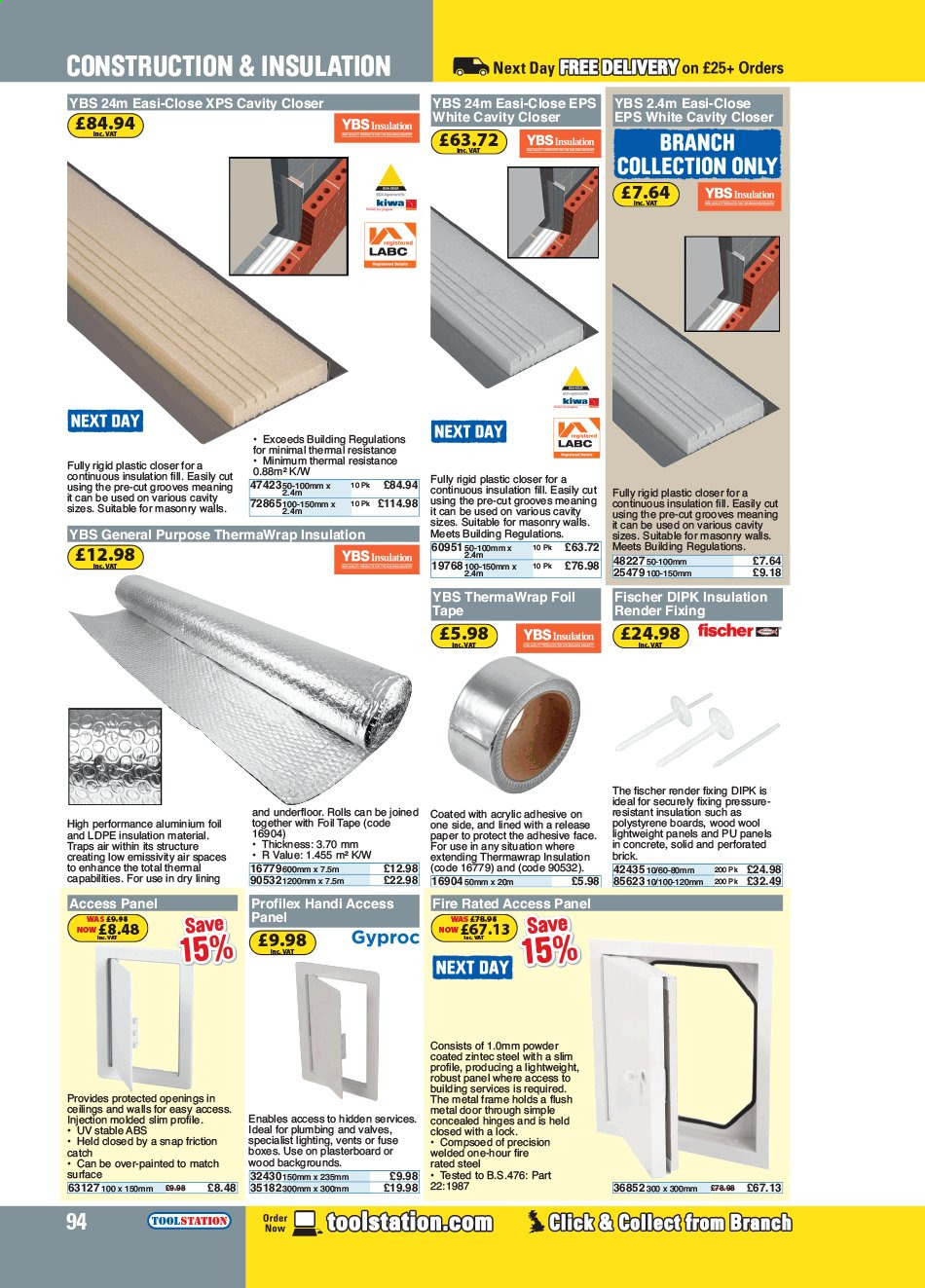 thumbnail - Toolstation offer  - Sales products - adhesive, brick, door, Fischer. Page 94.