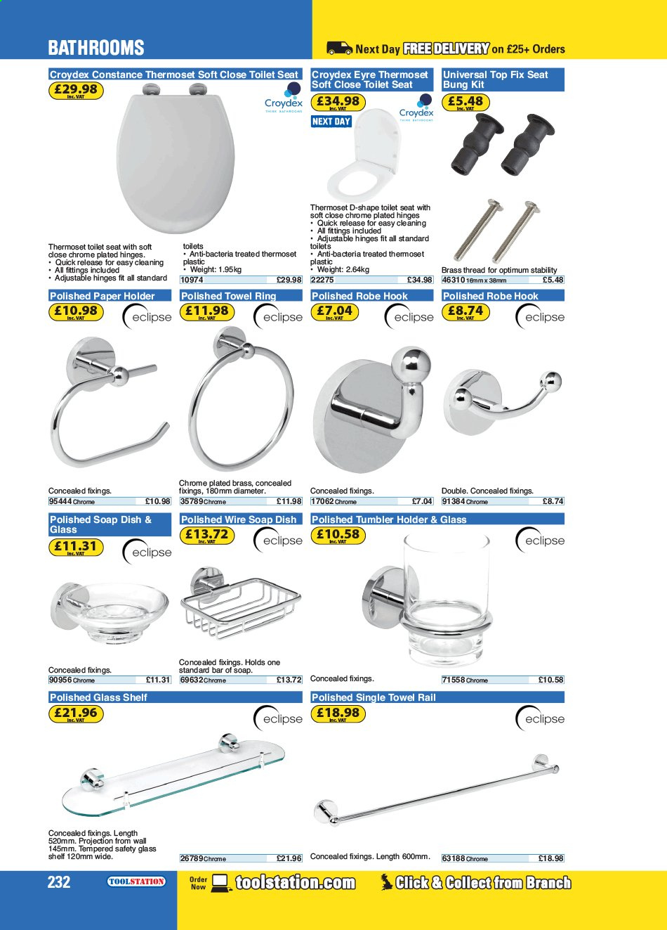 thumbnail - Toolstation offer  - Sales products - toilet, hook, holder, Eclipse. Page 232.