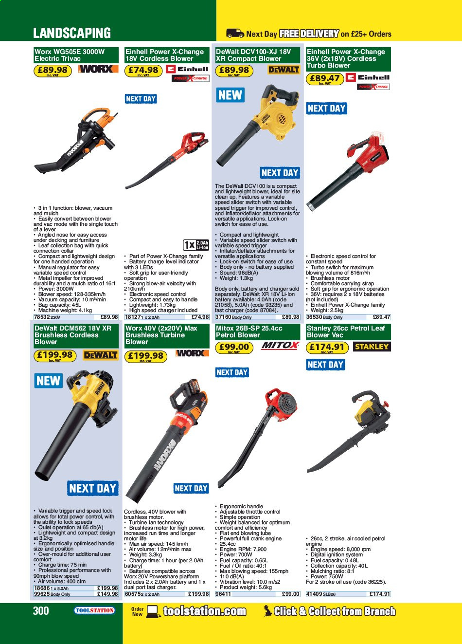 thumbnail - Toolstation offer  - Sales products - vacuum cleaner, Stanley, switch, decking, DeWALT, leaf blower, petrol blower, blower, garden mulch, strap. Page 300.