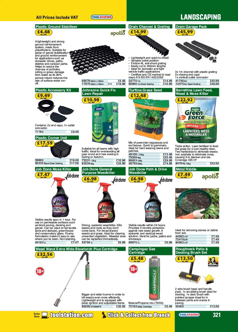 thumbnail - Toolstation offer  - Sales products - decking, brush set, brush head, brush, greenhouse, plant seeds, grass seed. Page 321.
