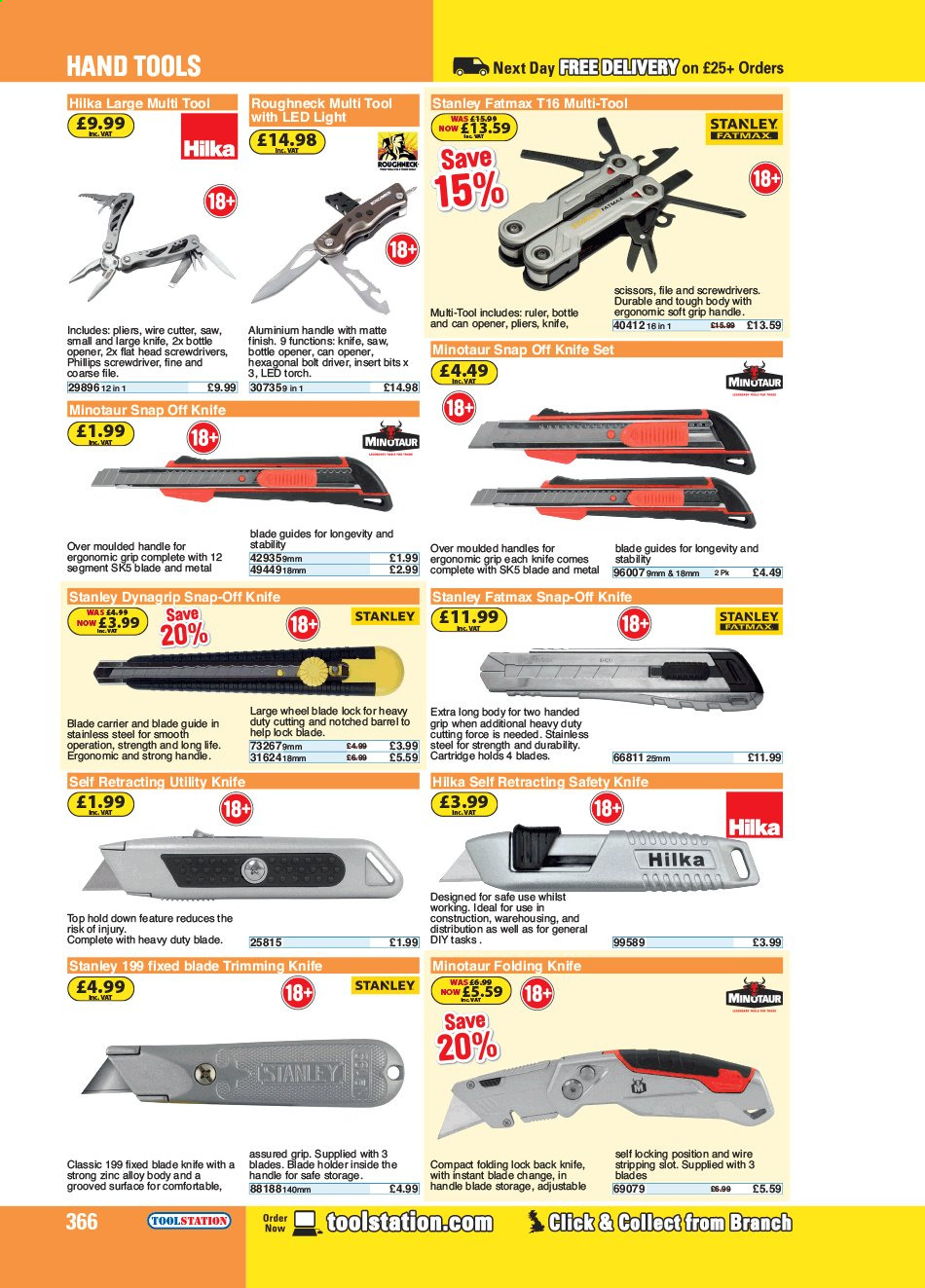 thumbnail - Toolstation offer  - Sales products - LED light, Stanley, saw, holder, screwdriver, pliers, hand tools, utility knife. Page 366.