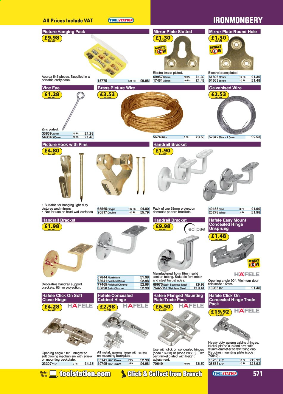 thumbnail - Toolstation offer  - Sales products - door, hook, Hafele, Eclipse. Page 571.