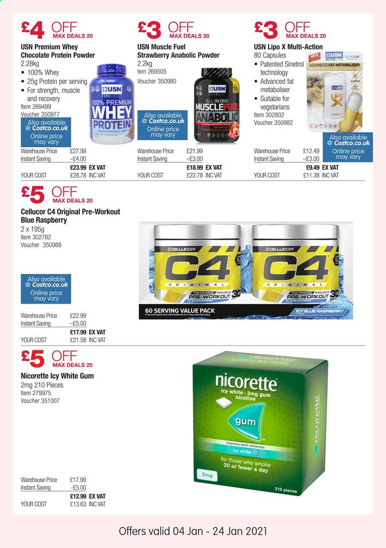 thumbnail - Costco offer  - 04/01/2021 - 24/01/2021 - Sales products - chocolate, Nicorette, nicotine therapy, whey protein. Page 11.