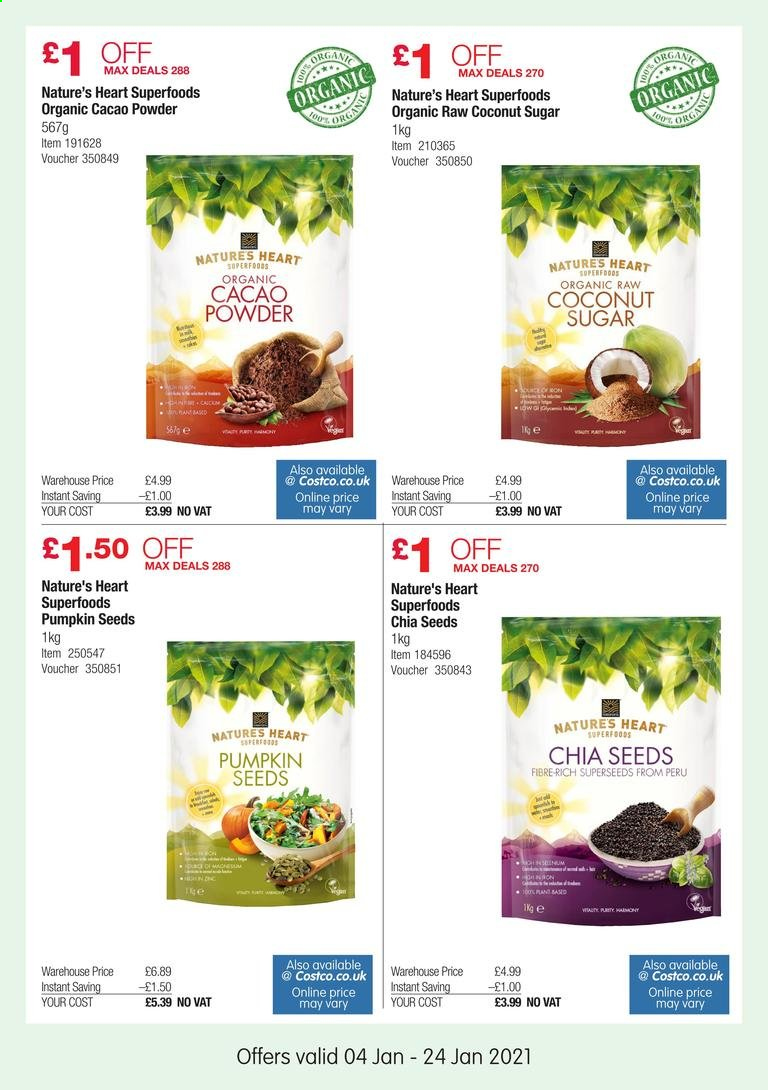 thumbnail - Costco offer  - 04/01/2021 - 24/01/2021 - Sales products - pumpkin, coconut, sugar, coconut sugar, chia seeds, pumpkin seeds. Page 17.