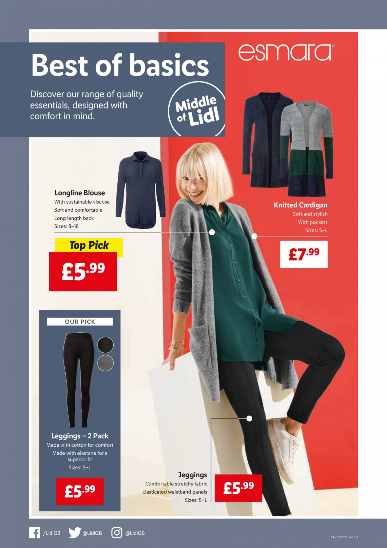 thumbnail - Lidl offer  - 14/01/2021 - 20/01/2021 - Sales products - Esmara, blouse, cardigan, leggings, jeggings. Page 16.