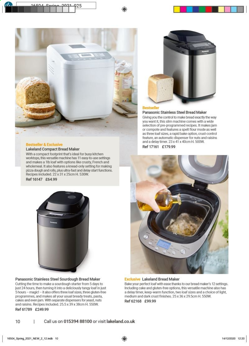 thumbnail - Lakeland offer  - Sales products - dispenser, Panasonic, bread maker. Page 10.