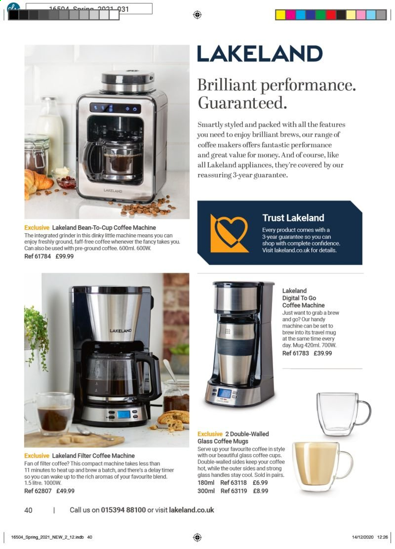 thumbnail - Lakeland offer  - Sales products - mug, grinder, cup, travel mug, Trust, coffee machine. Page 40.