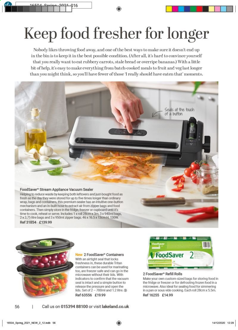 thumbnail - Lakeland offer  - Sales products - bin, vacuum sealer, pan. Page 56.