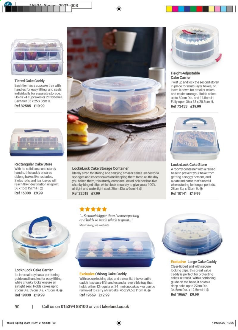 thumbnail - Lakeland offer  - Sales products - sponge, lid, tray, cake carrier. Page 90.
