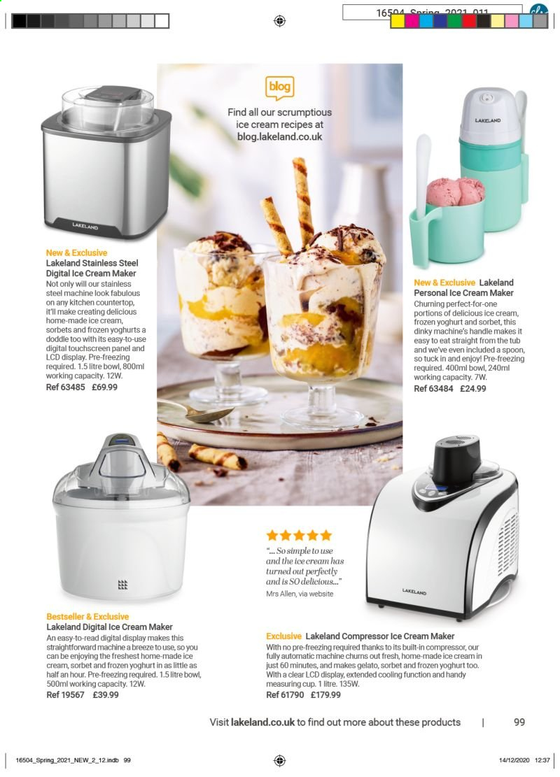 thumbnail - Lakeland offer  - Sales products - spoon, bowl, measuring cup, ice cream machine. Page 99.