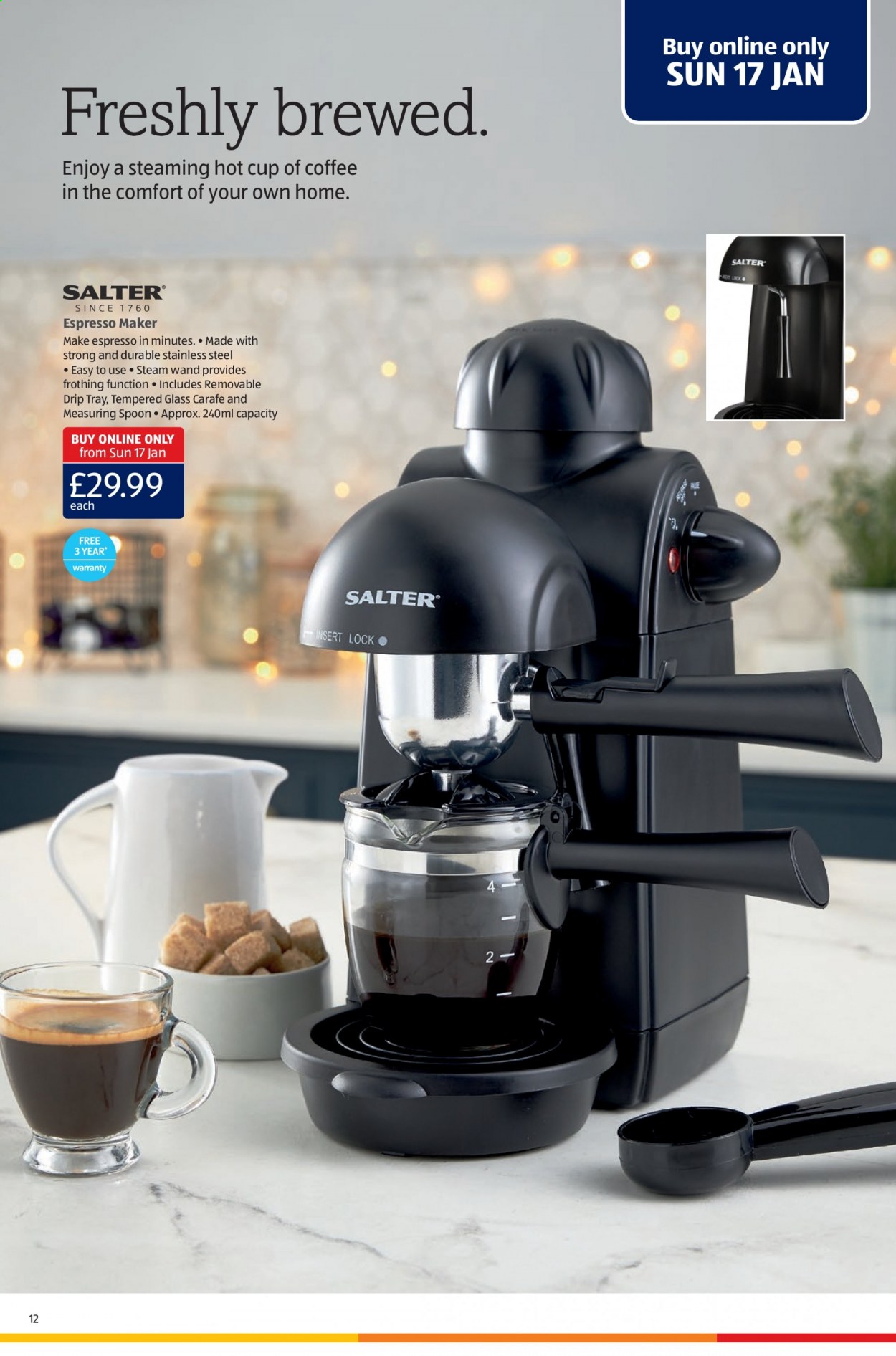 thumbnail - Aldi offer  - 17/01/2021 - 24/01/2021 - Sales products - coffee, bijzettafel, spoon, cup. Page 12.