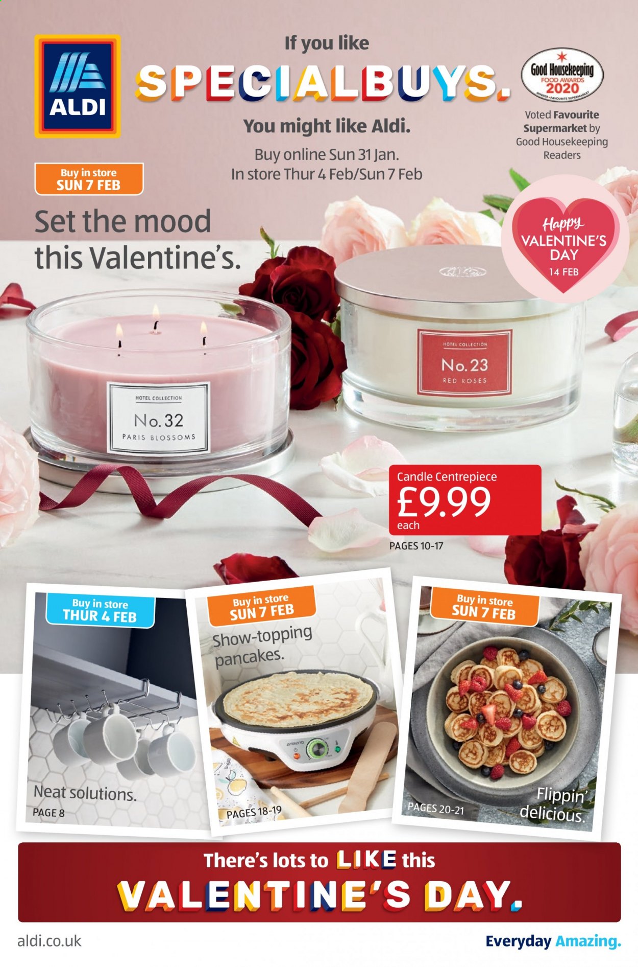 thumbnail - Aldi offer  - 31/01/2021 - 07/02/2021 - Sales products - pancakes, topping, candle, rose. Page 1.