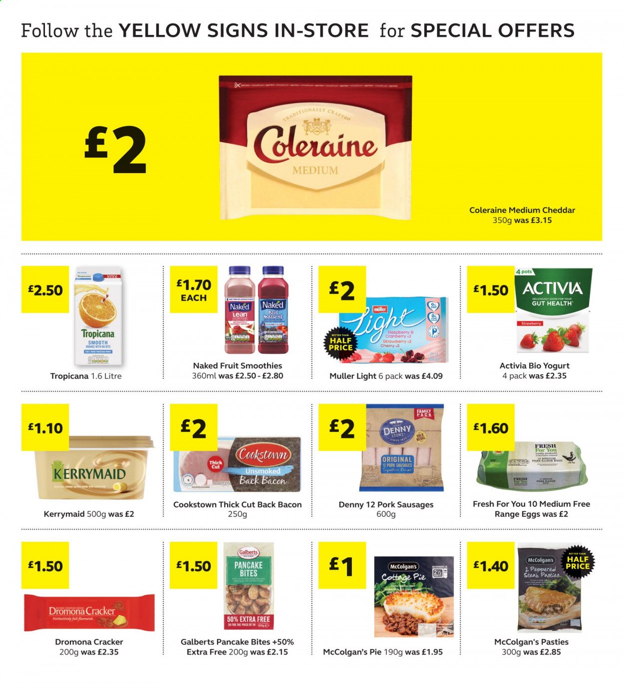 thumbnail - SuperValu offer  - 08/02/2021 - 27/02/2021 - Sales products - steak, pie, pancakes, bacon, sausage, cheddar, yoghurt, Müller, Activia, eggs, crackers, smoothie, pot. Page 8.