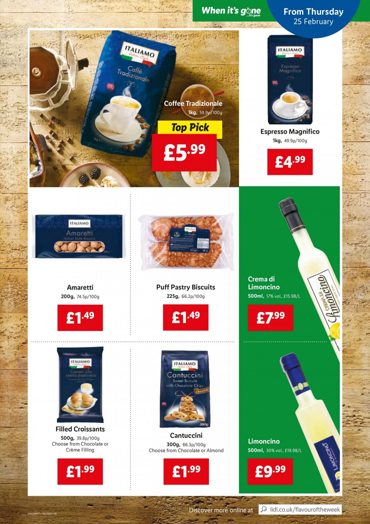 thumbnail - Lidl offer  - 25/02/2021 - 03/03/2021 - Sales products - croissant, puff pastry, Amaretti, biscuit, almonds, coffee. Page 9.