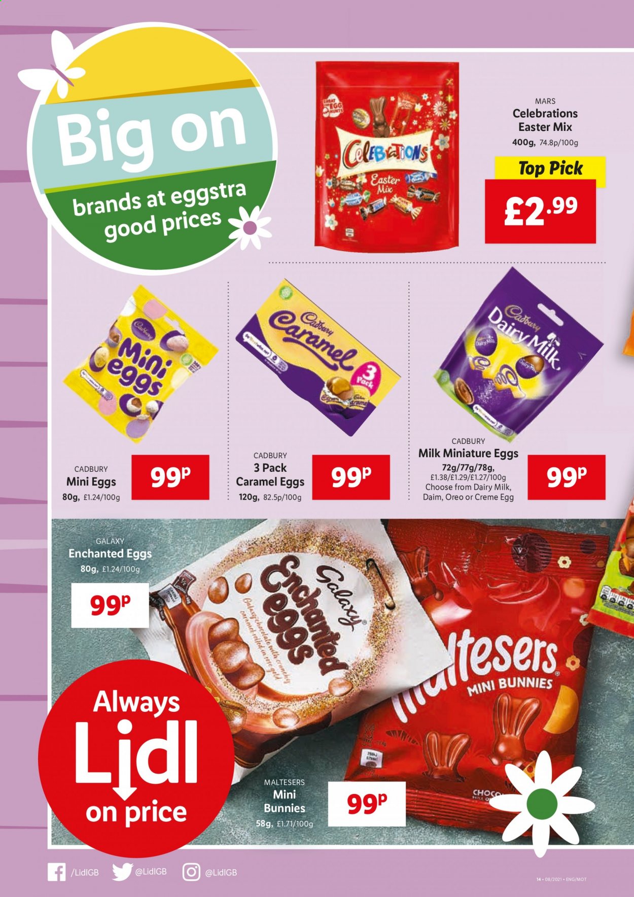 thumbnail - Lidl offer  - 25/02/2021 - 03/03/2021 - Sales products - Oreo, Mars, Cadbury, Celebration, Maltesers, Dairy Milk, caramel. Page 12.