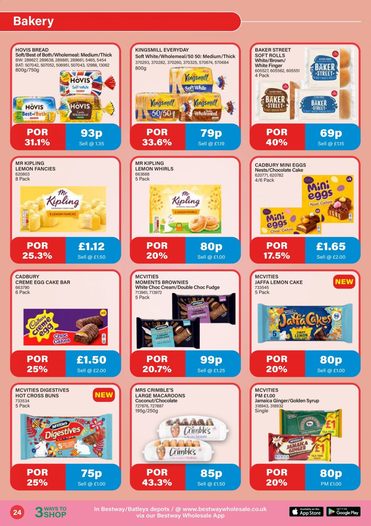 thumbnail - Bestway offer  - 26/02/2021 - 25/03/2021 - Sales products - ginger, coconut, bread, cake, macaroons, brownies, buns, fudge, chocolate, Cadbury, syrup, tea, Moments. Page 24.