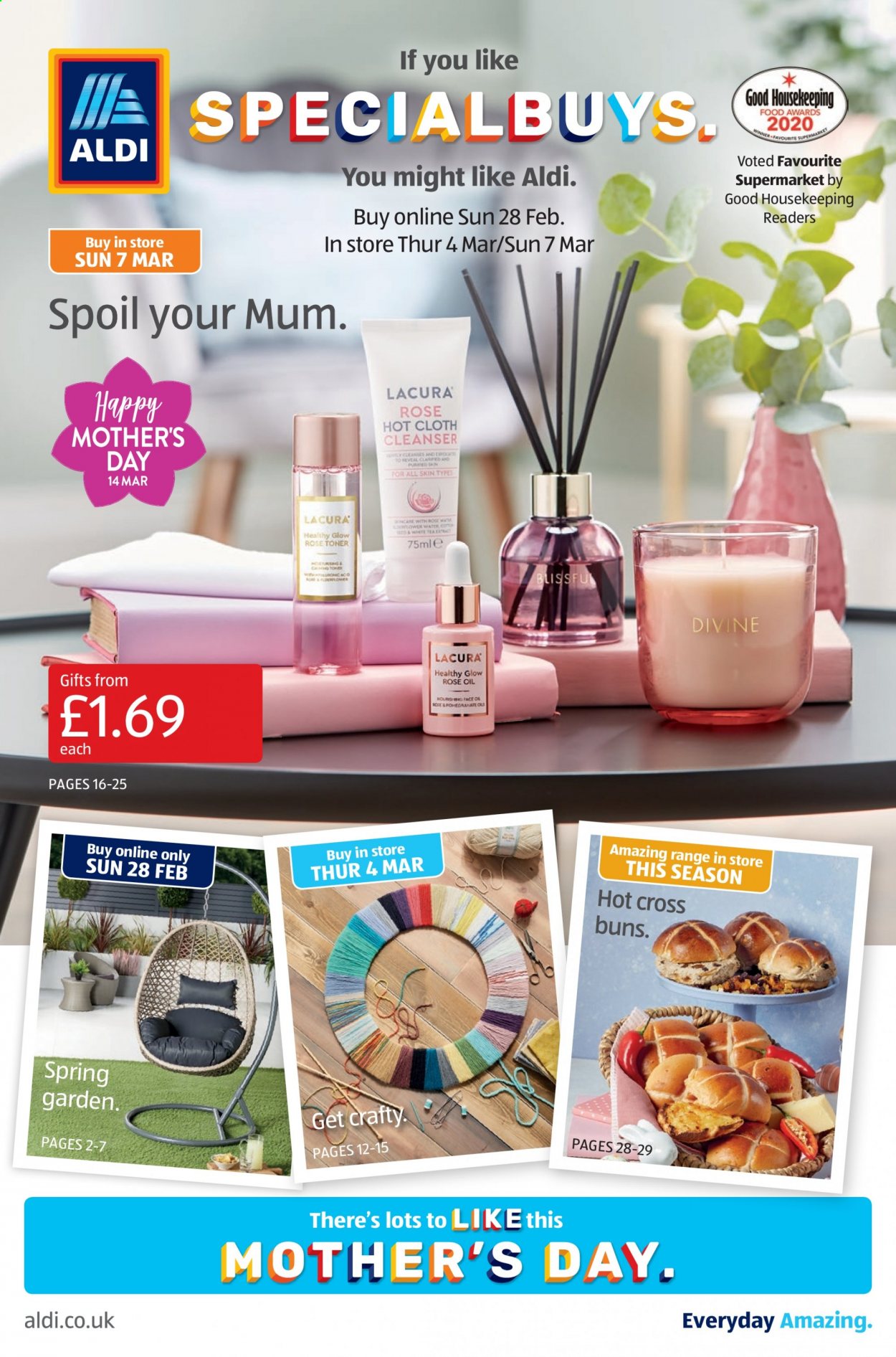 thumbnail - Aldi offer  - 28/02/2021 - 07/03/2021 - Sales products - buns, oil, cleanser, Mum, rose. Page 1.