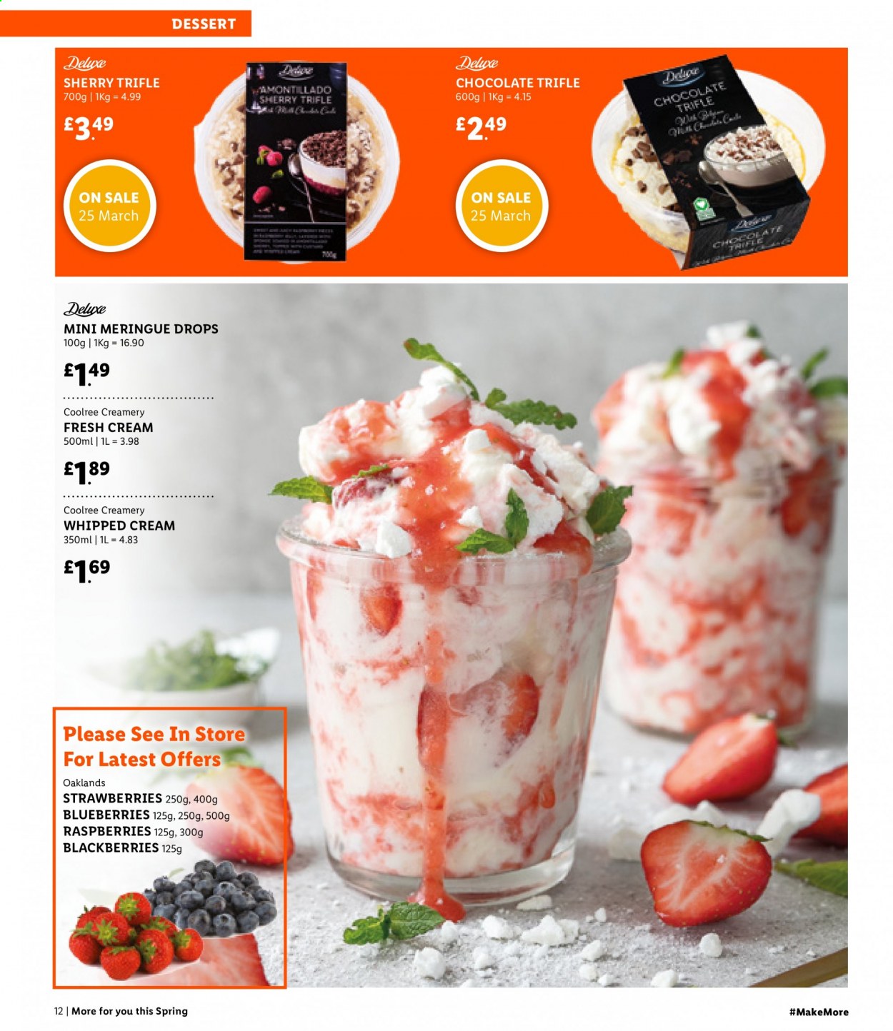 thumbnail - Lidl offer  - 01/03/2021 - 04/04/2021 - Sales products - blackberries, blueberries, raspberries, strawberries, whipped cream, chocolate, sherry. Page 12.