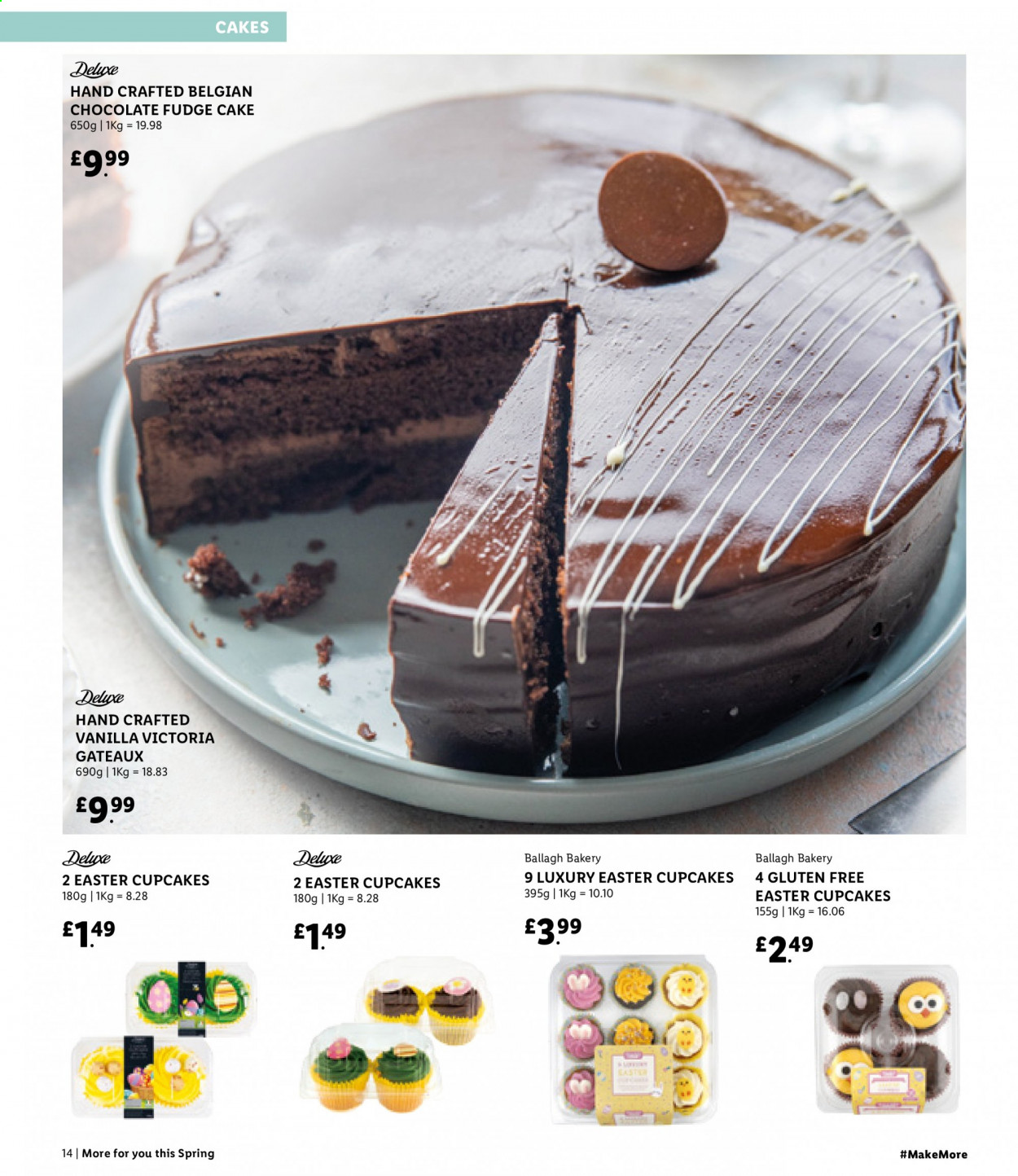 thumbnail - Lidl offer  - 01/03/2021 - 04/04/2021 - Sales products - cupcake, cake, fudge, chocolate, Victoria Sponge. Page 14.