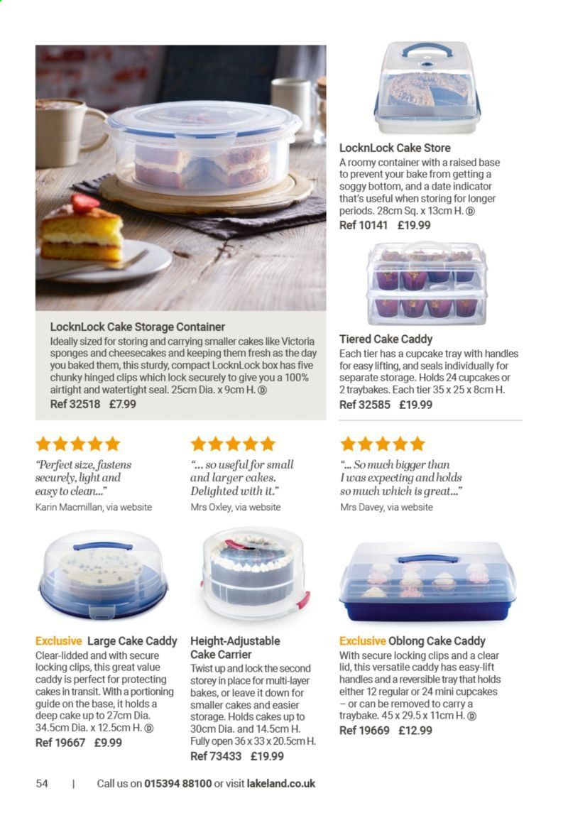 thumbnail - Lakeland offer  - Sales products - sponge, lid, tray, cake carrier. Page 54.