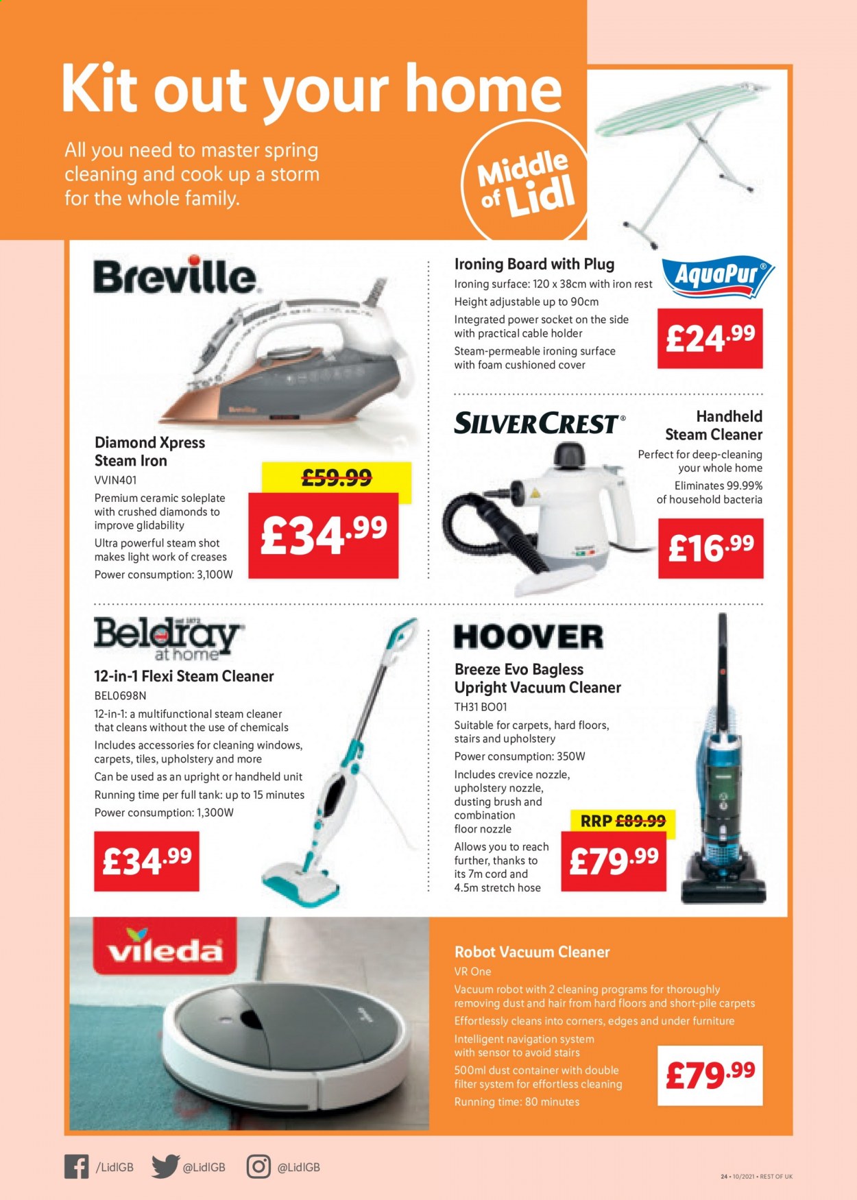 thumbnail - Lidl offer  - 11/03/2021 - 17/03/2021 - Sales products - cleaner, ironing board, brush, tank, vacuum cleaner, robot vacuum, iron, steam iron, holder. Page 24.