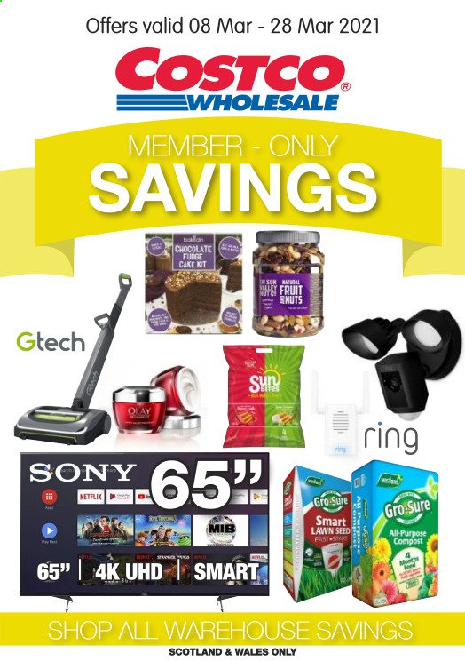 thumbnail - Costco offer  - 08/03/2021 - 28/03/2021 - Sales products - cake, fudge, chocolate, Olay, Sure, Sony, plant seeds. Page 1.
