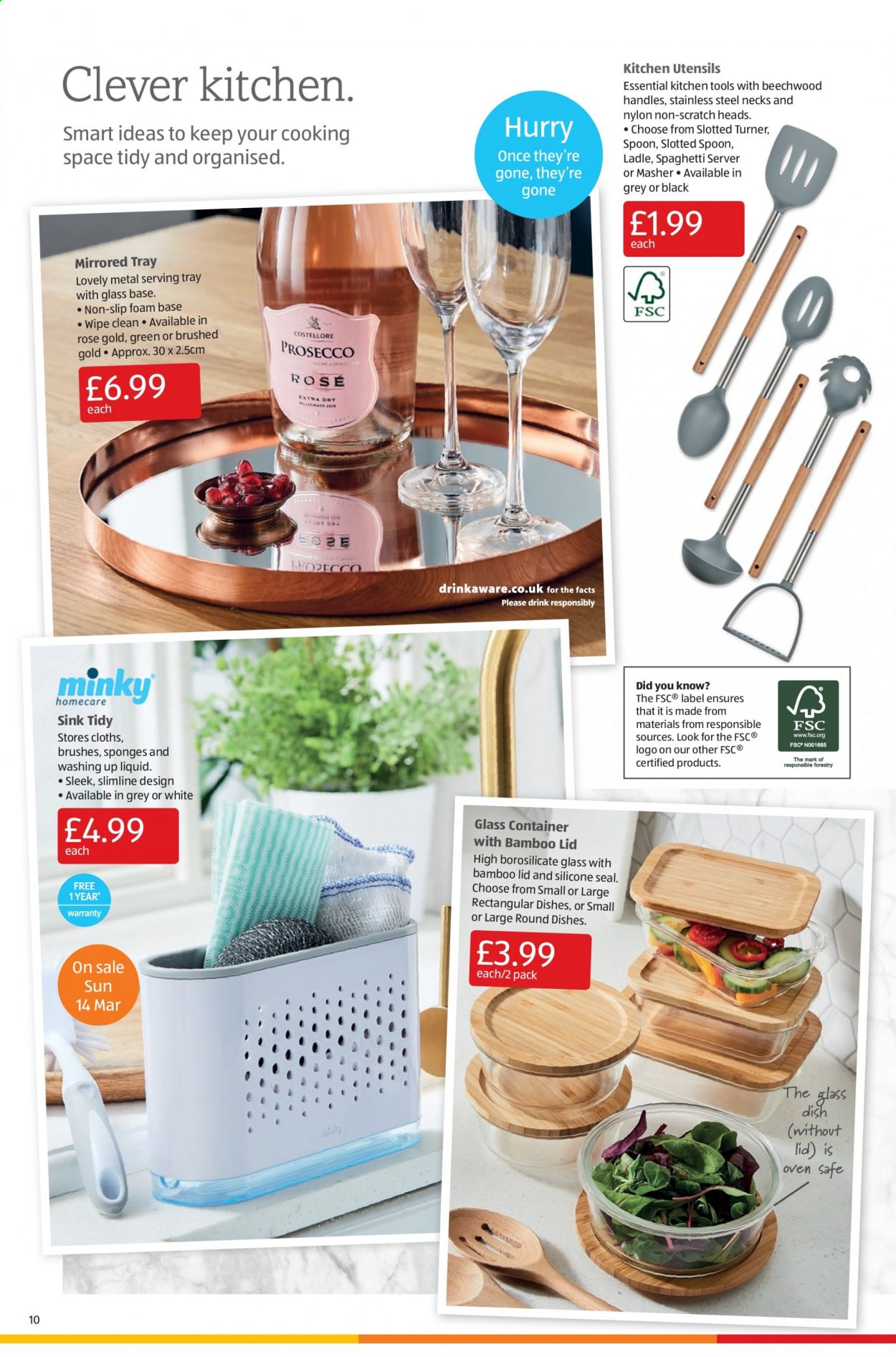 thumbnail - Aldi offer  - 07/03/2021 - 14/03/2021 - Sales products - spaghetti, dishwashing liquid, sponge, spoon, tray, utensils, kitchen tools, serving tray, rose. Page 10.