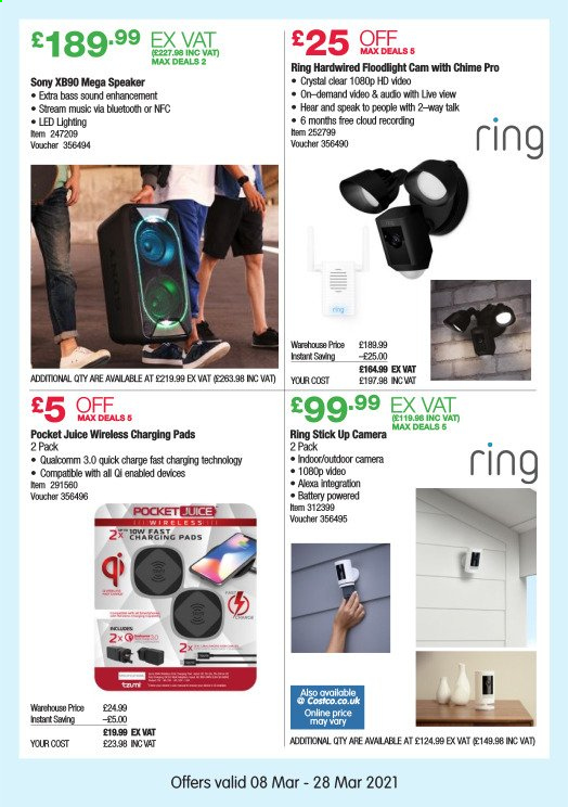 thumbnail - Costco offer  - 08/03/2021 - 28/03/2021 - Sales products - juice, battery, Sony, floodlight. Page 3.