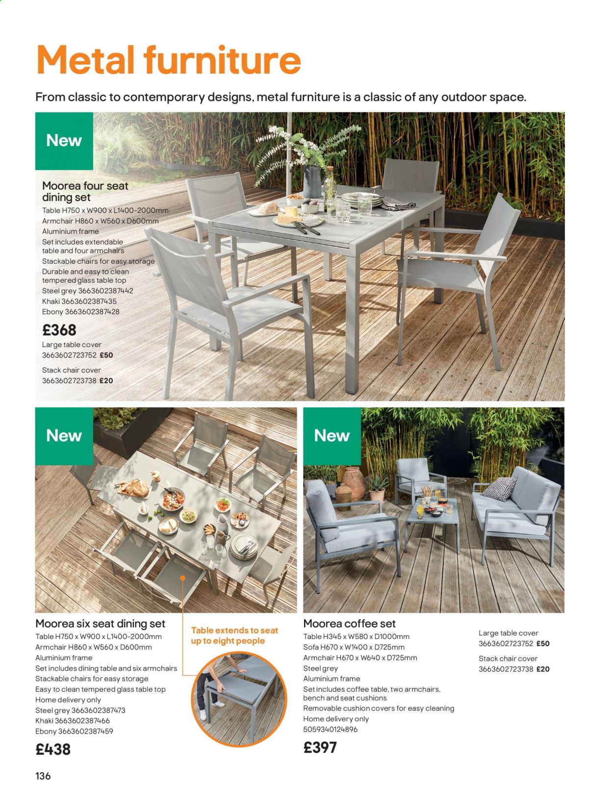 thumbnail - B&Q offer  - Sales products - cushion, quilt cover set, dining set, dining table, extendable table, table, bench, chair, arm chair, sofa, coffee table. Page 136.