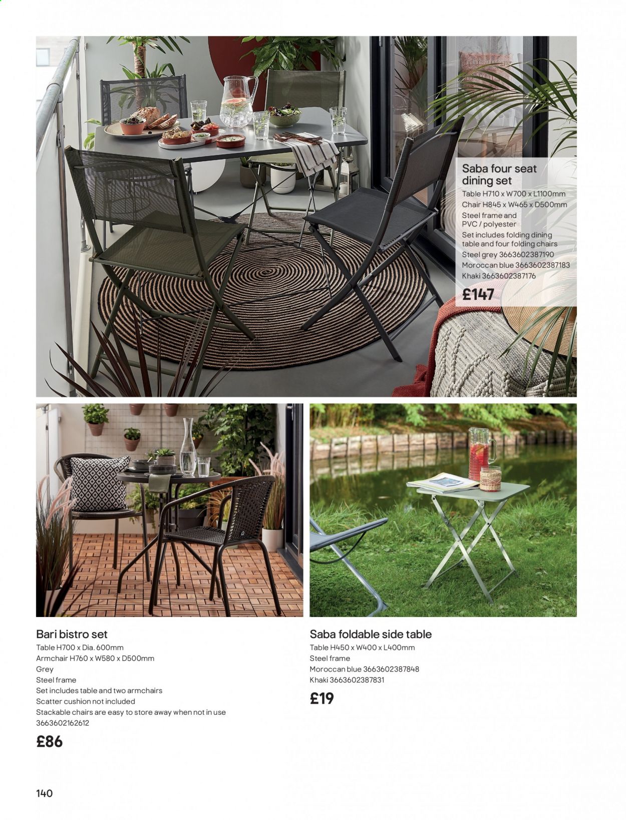 thumbnail - B&Q offer  - Sales products - cushion, dining set, dining table, table, chair, arm chair, sidetable. Page 140.