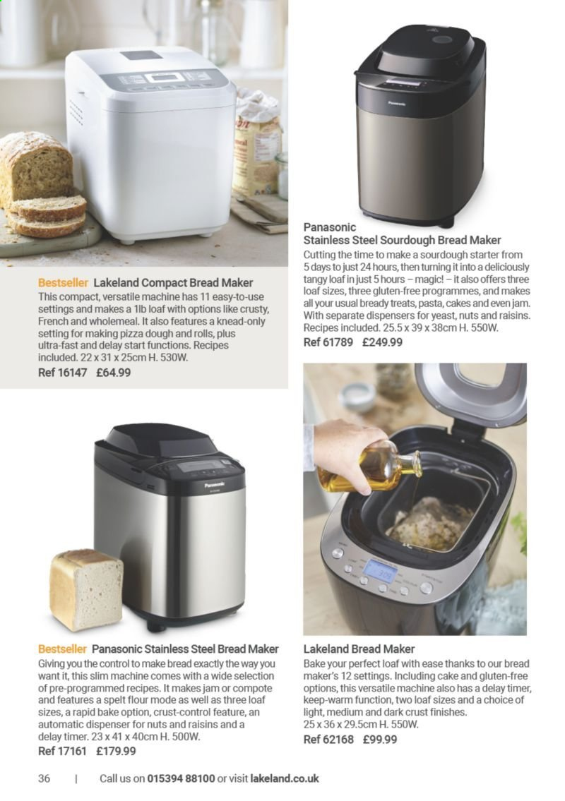 thumbnail - Lakeland offer  - Sales products - dispenser, Panasonic, bread maker. Page 36.