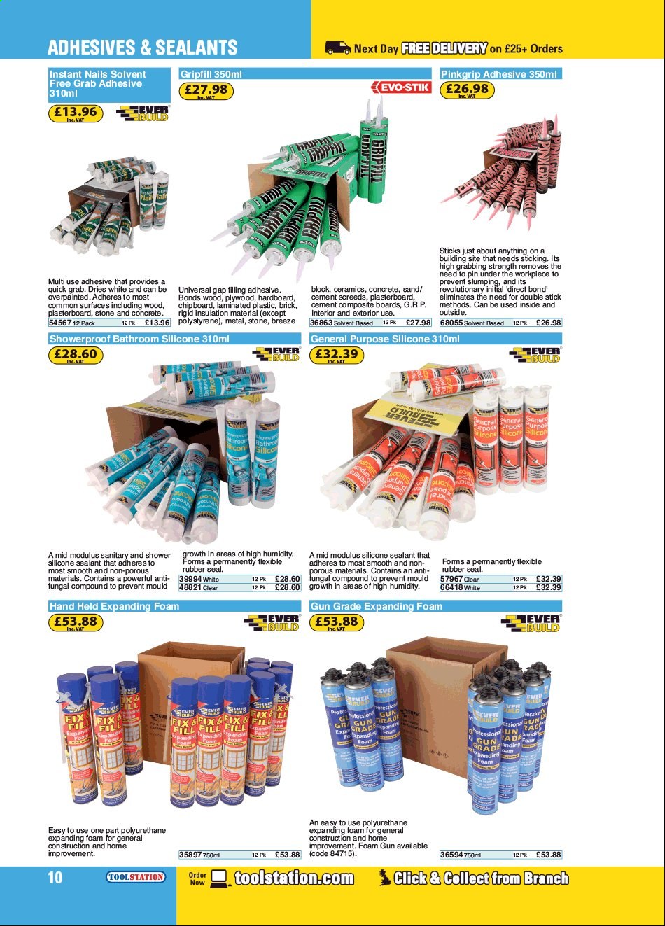 thumbnail - Toolstation offer  - Sales products - adhesive, silicone sealants, brick, plywood. Page 10.