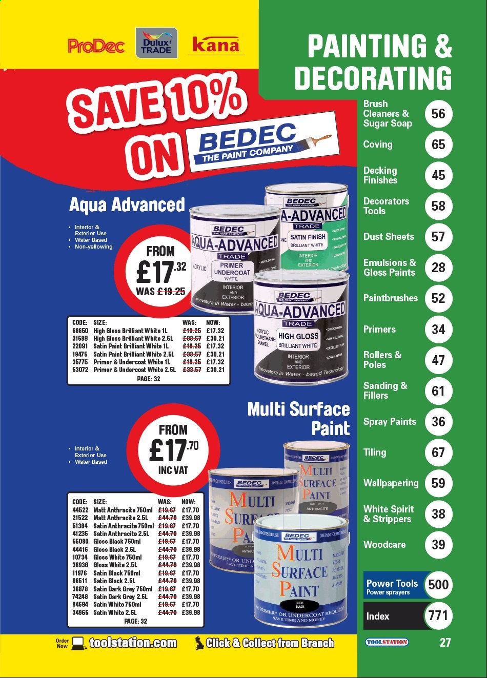 thumbnail - Toolstation offer  - Sales products - paint, Dulux, decking, power tools, brush. Page 27.