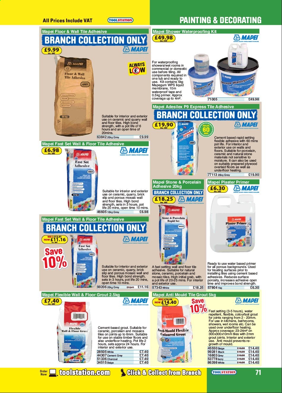 thumbnail - Toolstation offer  - Sales products - plaster primer, adhesive, charcoal, floor tile, brick, plywood. Page 71.