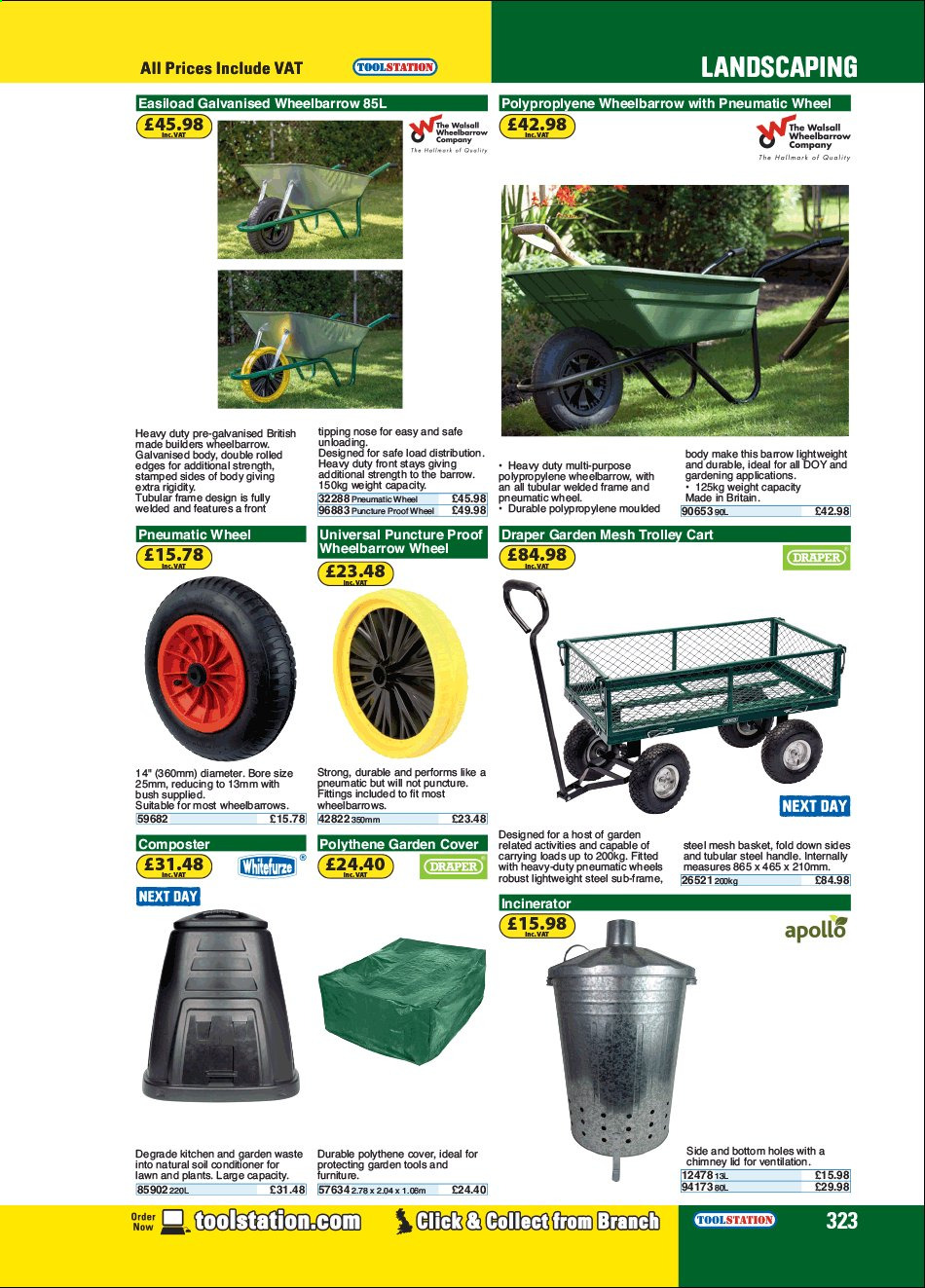 thumbnail - Toolstation offer  - Sales products - wheelbarrow, gardening tools, cart, trolley. Page 323.