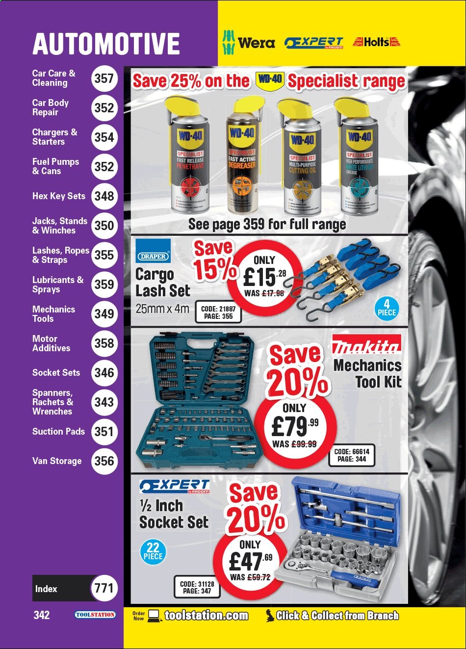 thumbnail - Toolstation offer  - Sales products - Makita, socket set, tool set, mechanic's tools, WD-40, degreaser. Page 342.