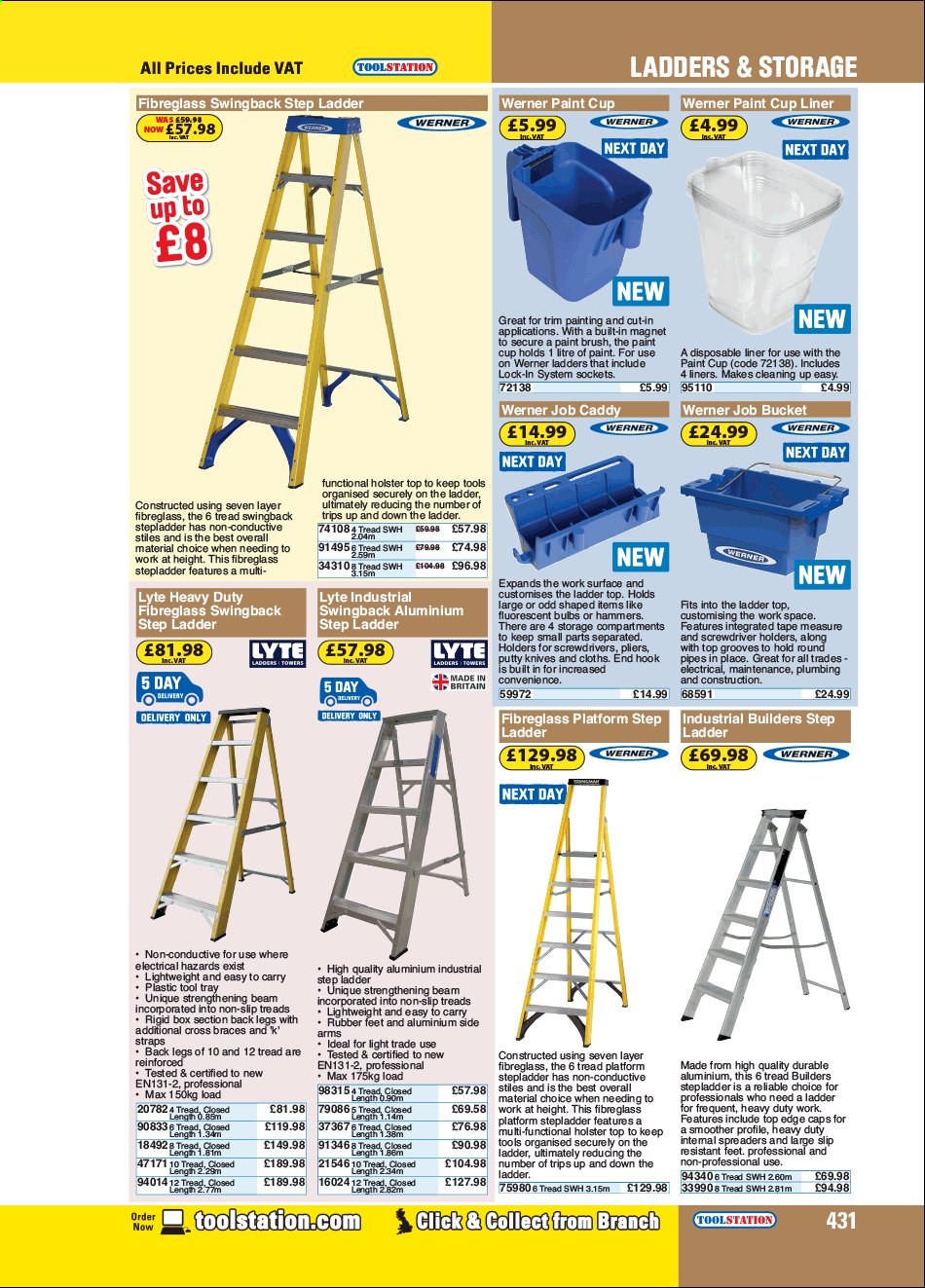 thumbnail - Toolstation offer  - Sales products - ladder, stepladder, tray, hook, screwdriver, pliers, measuring tape. Page 431.
