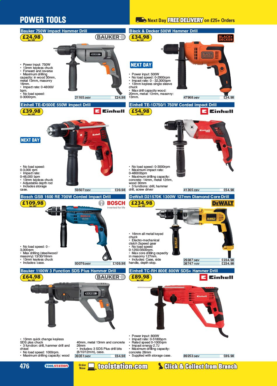 thumbnail - Toolstation offer  - Sales products - Bosch, Black & Decker, DeWALT, drill, power tools, hammer. Page 476.