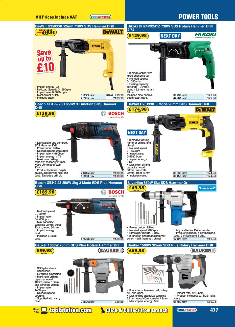 thumbnail - Toolstation offer  - Sales products - Bosch, DeWALT, power tools, hammer. Page 477.