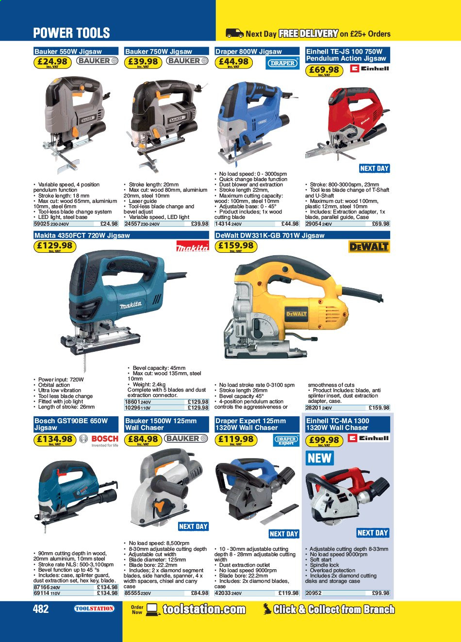 thumbnail - Toolstation offer  - Sales products - Bosch, DeWALT, power tools, Makita, spanner, blower. Page 482.