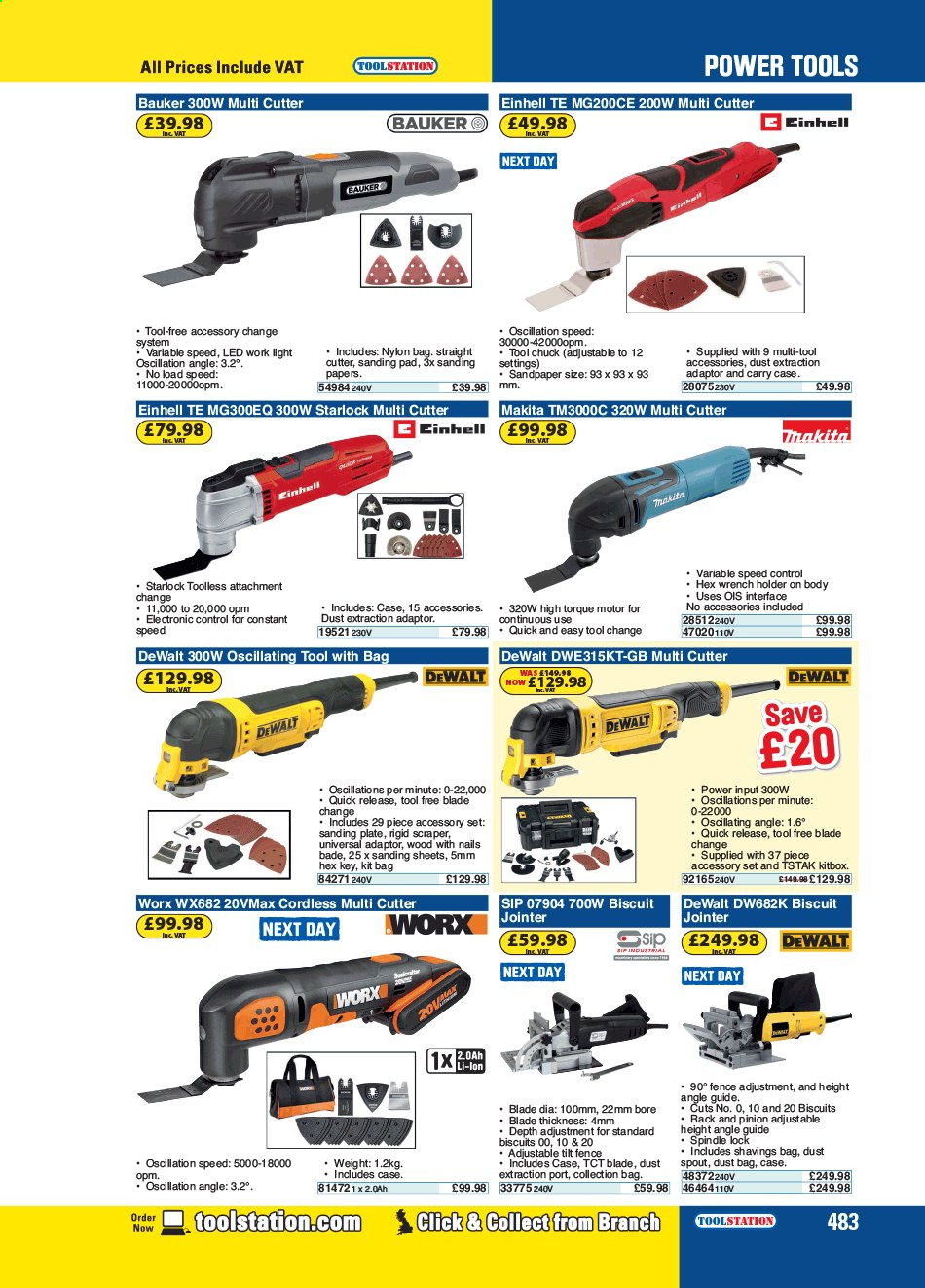 thumbnail - Toolstation offer  - Sales products - DeWALT, power tools, Makita, wrench, sanding pad. Page 483.