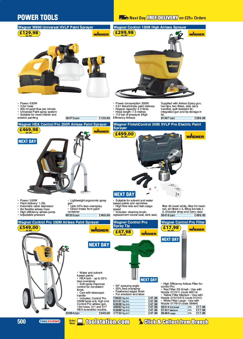 thumbnail - Toolstation offer  - Sales products - spray gun, paint sprayer, power tools, brush, pump, cart, sprayer, air filter, strap. Page 500.