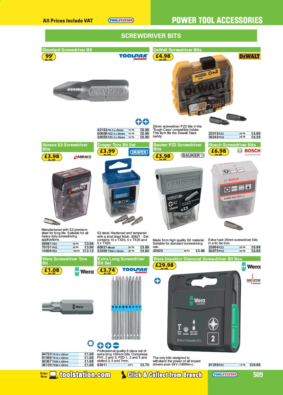 thumbnail - Toolstation offer  - Sales products - Bosch, DeWALT, screwdriver, screwdriver bits. Page 509.