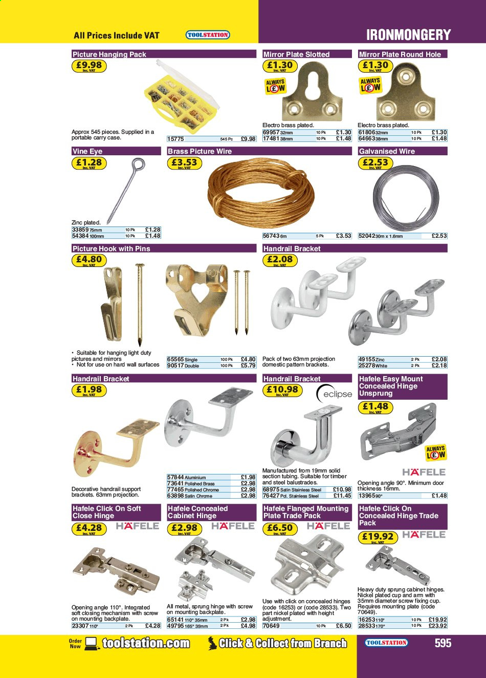 thumbnail - Toolstation offer  - Sales products - door, hook, Hafele, Eclipse. Page 595.