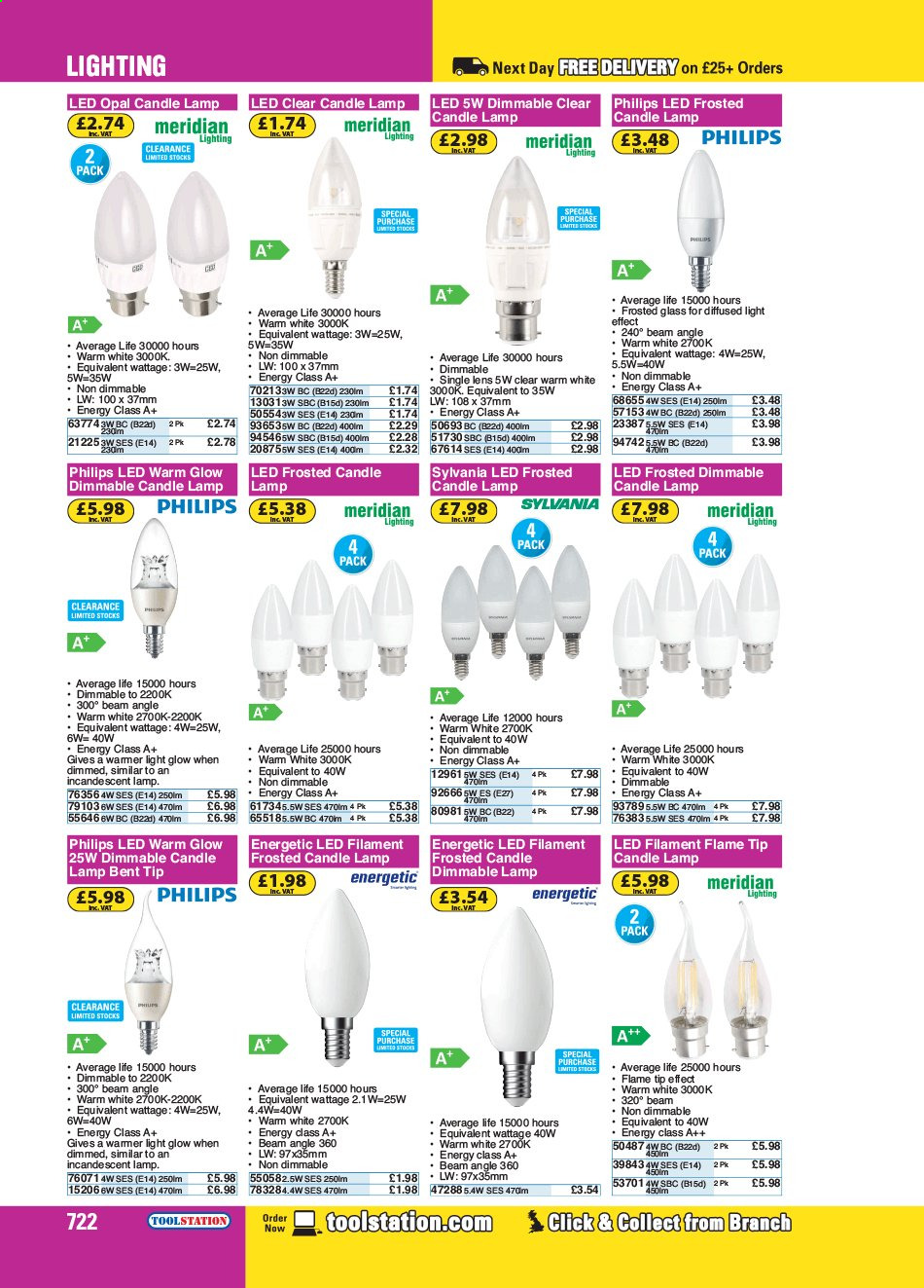 thumbnail - Toolstation offer  - Sales products - Philips, candle lamp, lamp. Page 722.