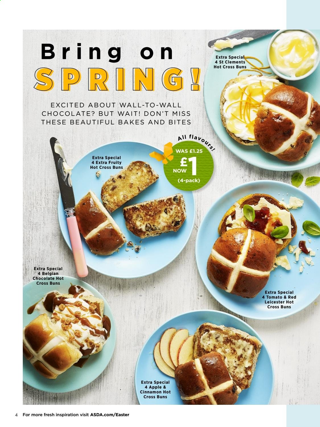 thumbnail - ASDA offer  - 15/03/2021 - 04/04/2021 - Sales products - buns, Red Leicester, chocolate, cinnamon, Apple. Page 4.