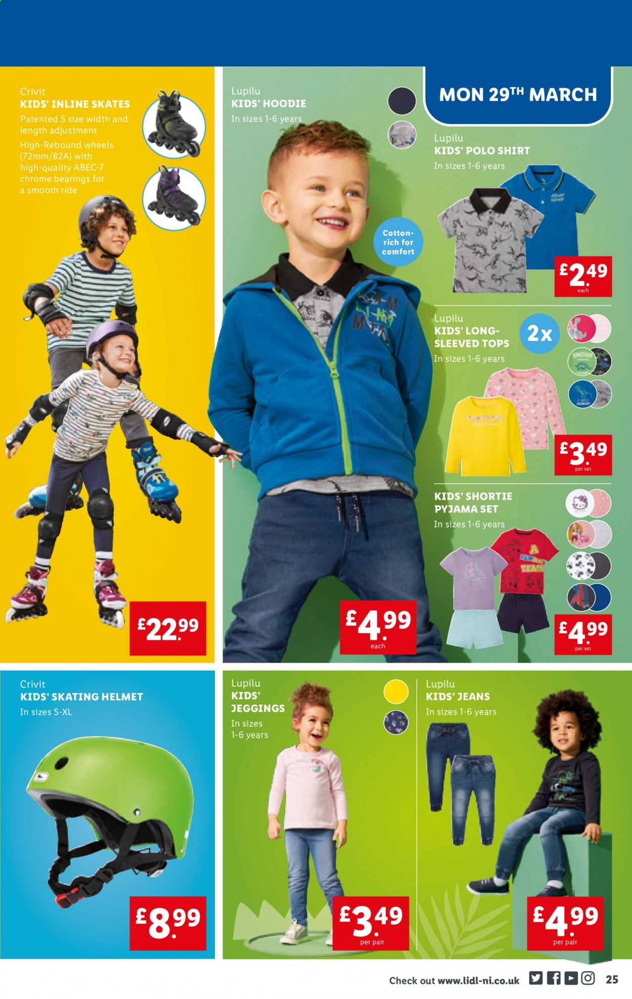 thumbnail - Lidl offer  - 25/03/2021 - 31/03/2021 - Sales products - jeans, Crivit, Lupilu, shirt, tops, hoodie, jeggings, helmet, inline skates. Page 25.