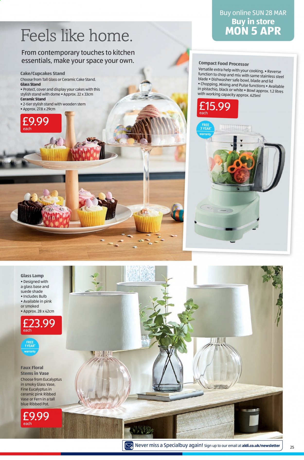 thumbnail - Aldi offer  - 28/03/2021 - 05/04/2021 - Sales products - cupcake, cake, pistachios, cake stand, lid, pot, bowl, bulb. Page 25.