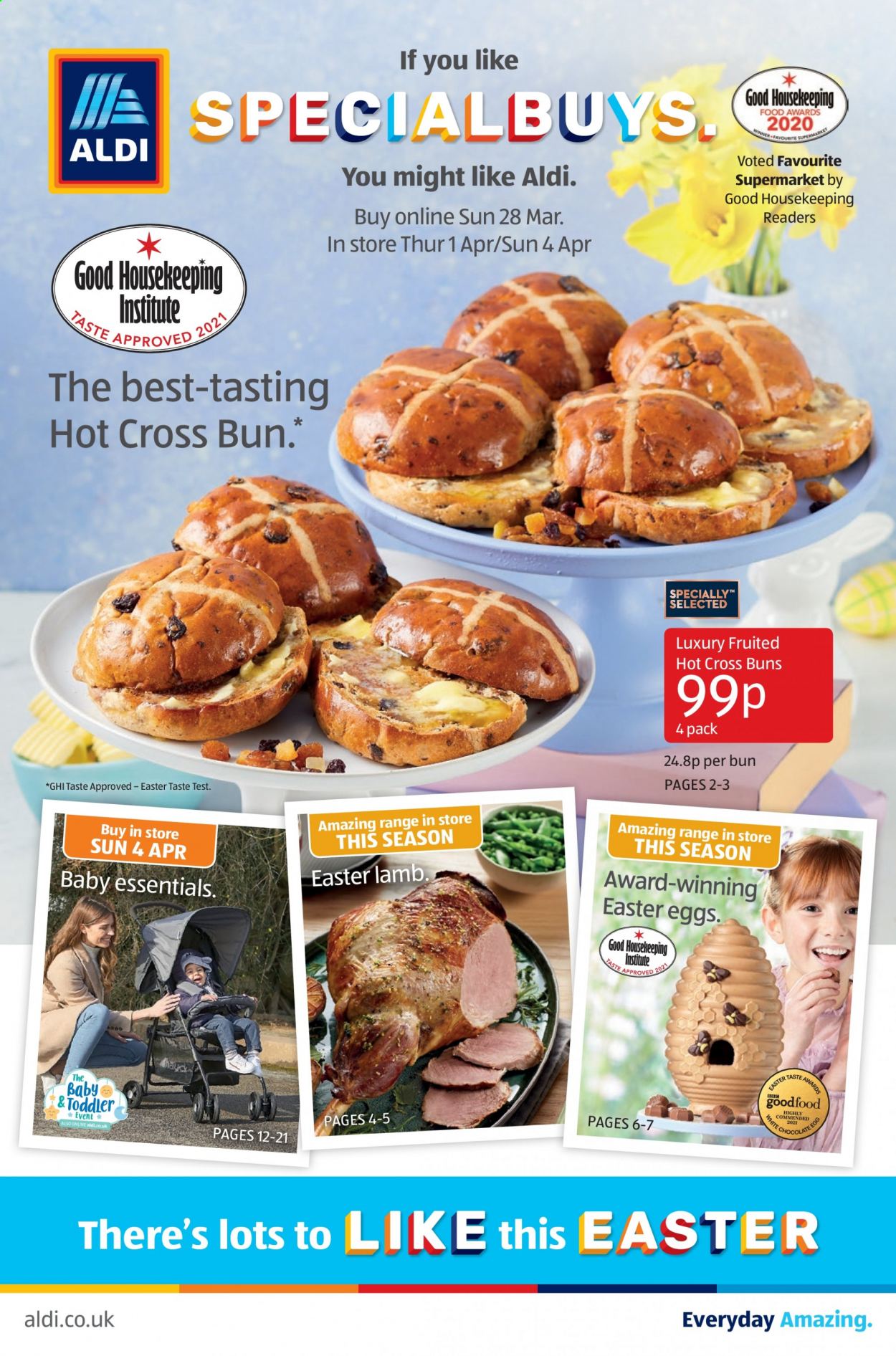 thumbnail - Aldi offer  - 28/03/2021 - 04/04/2021 - Sales products - buns, eggs, chocolate, easter egg. Page 1.