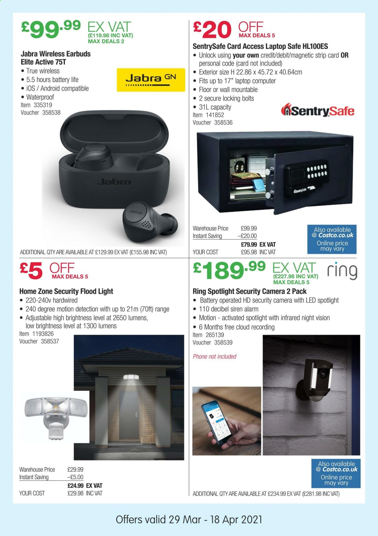 thumbnail - Costco offer  - 29/03/2021 - 18/04/2021 - Sales products - spotlight, laptop, computer, floodlight. Page 3.
